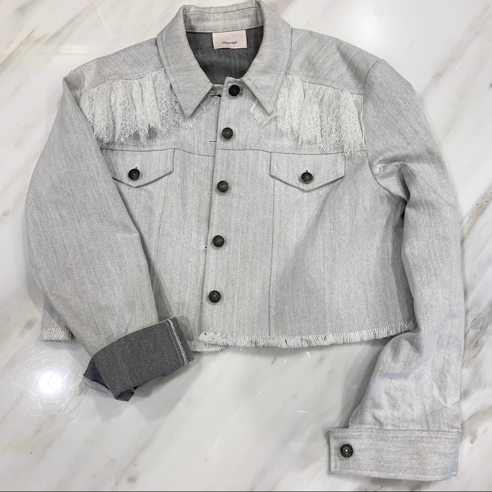 Cinq a Sept Cropped Denim Jacket, Lace